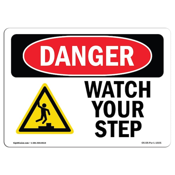 OSHA, Watch Your Step, 5in X 3.5in, 10PK, 5" W, 3.5" H, Landscape, PK10, OS-DS-D-35-L-1605-10PK